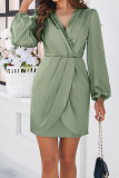 V Neck Puff Sleeves Wrap Dress 