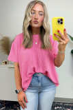 Pink Corded Knit Pocketed Loose Fit T Shirt