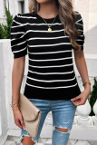 Stripes Knitting Short Sleeves Top 