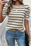 Stripes Knitting Short Sleeves Top 