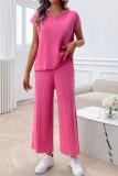 Plain Short Sleeves Wide Leg 2PCS Set 