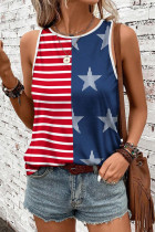 Red USA Flag Printed Round Neck Tank Top