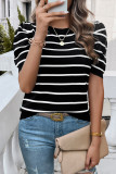 Stripes Knitting Short Sleeves Top 