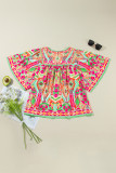 Green Fashion Printed Wide Sleeve Plus Size Blouse