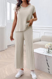 Plain Short Sleeves Wide Leg 2PCS Set 