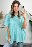 Turquoise Corded Knit Pocketed Loose Fit T Shirt