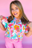 Multicolour Abstract Print Ruffled Sleeve Plus Size Blouse