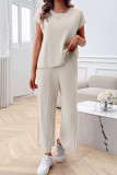 Plain Short Sleeves Wide Leg 2PCS Set 