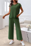 Plain Short Sleeves Wide Leg 2PCS Set 