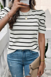 Stripes Knitting Short Sleeves Top 