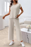 Plain Short Sleeves Wide Leg 2PCS Set 