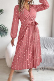 Polka Dot Tie Waist Smocked Dress 