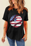 Black American Flag Baseball Graphic Crewneck T Shirt
