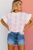 White Floral Printed Ruffled Short Sleeve Sweater