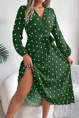 Polka Dot Tie Waist Smocked Dress 