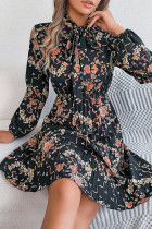 Floral Printed Elastic Waist Smocked Dress 