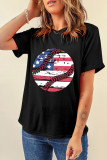 Black American Flag Baseball Graphic Crewneck T Shirt