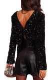 Black Sequin Long Sleeve Cutout Back Top