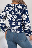 V Neck Floral Printed Twist Knot Blouse 