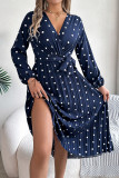 Polka Dot Tie Waist Smocked Dress 