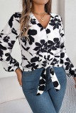 V Neck Floral Printed Twist Knot Blouse 