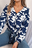 V Neck Floral Printed Twist Knot Blouse 