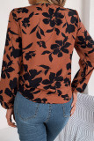 V Neck Floral Printed Twist Knot Blouse 