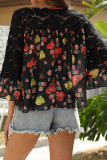 Black Floral 3/4 Sleeves Blouse 