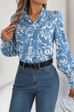 Flower Printed Button Up Lantern Sleeves Shirt 