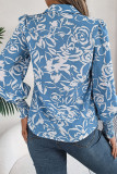 Flower Printed Button Up Lantern Sleeves Shirt 