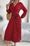 Polka Dot Tie Waist Smocked Dress 