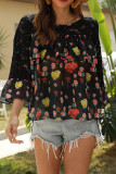 Black Floral 3/4 Sleeves Blouse 