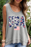 Philippine Gray Textured Floral USA Flag Graphic U Neck Shift Tank Top