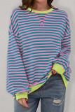 Green Stripe Oversized Contrast Trim Pullover Sweatshirt