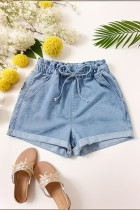 Blue Denim Fold Hem SHorts 