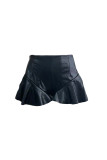 Black High Waist Ruffle Leather Shorts 