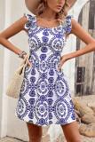 Ruffle Boho Printed Mini Dress 