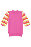 Pink Ribbed Knit Contrast Sleeve Sweater Top