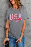 Gray USA Star Bow Knot Print Crew Neck T Shirt