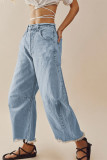 Ripped Raw Hem Wide Leg Jeans 