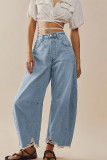 Ripped Raw Hem Wide Leg Jeans 