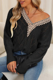 Hollowed V Neck Knitting Sweater 