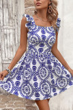 Ruffle Boho Printed Mini Dress 
