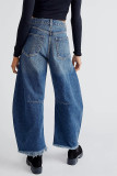 Ripped Raw Hem Wide Leg Jeans 