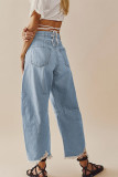 Ripped Raw Hem Wide Leg Jeans 