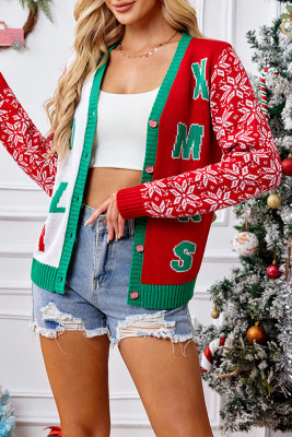 Christmas V Neck Front Open Knitting Cardigan 