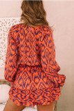 Lantern Sleeves V Neck Printed Dress 