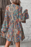 Flare Sleeves V Neck Boho Printed Dress 