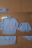 Plain Texture Puff Sleeves Shirt Shorts  2PCS Set