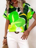 Trendy Multi-Color Printed U-Neck Short Sleeve Top